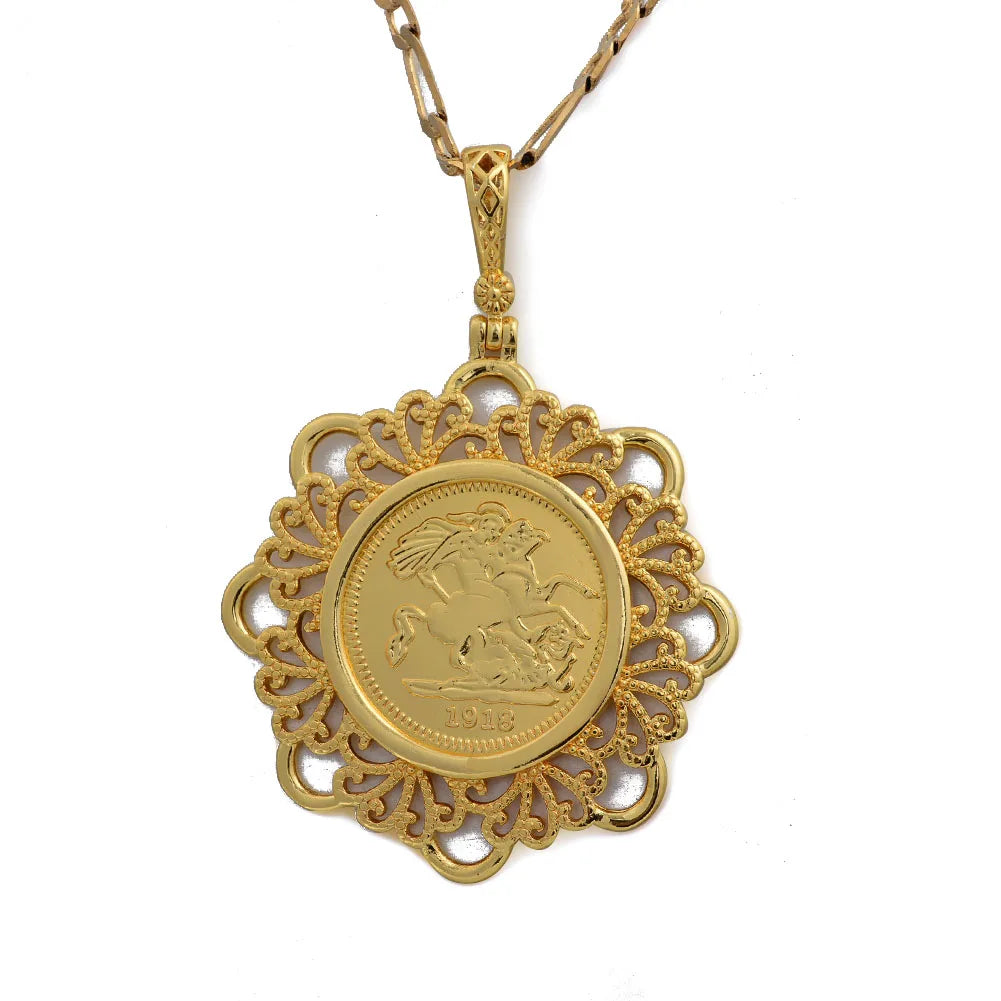 Big Dubai France Napoleon 1918 Pendant Gold Color Necklace for Men Women Gold Color Chain Necklace Jewelry