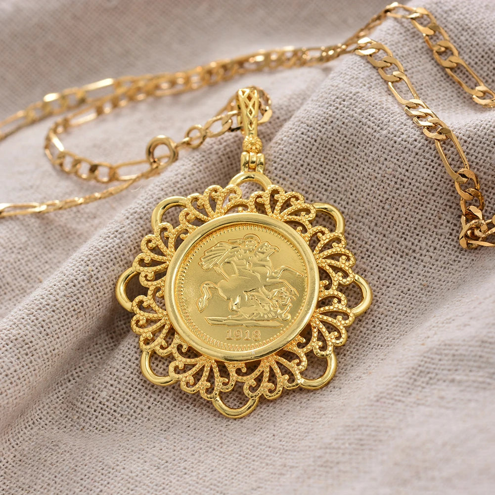 Big Dubai France Napoleon 1918 Pendant Gold Color Necklace for Men Women Gold Color Chain Necklace Jewelry