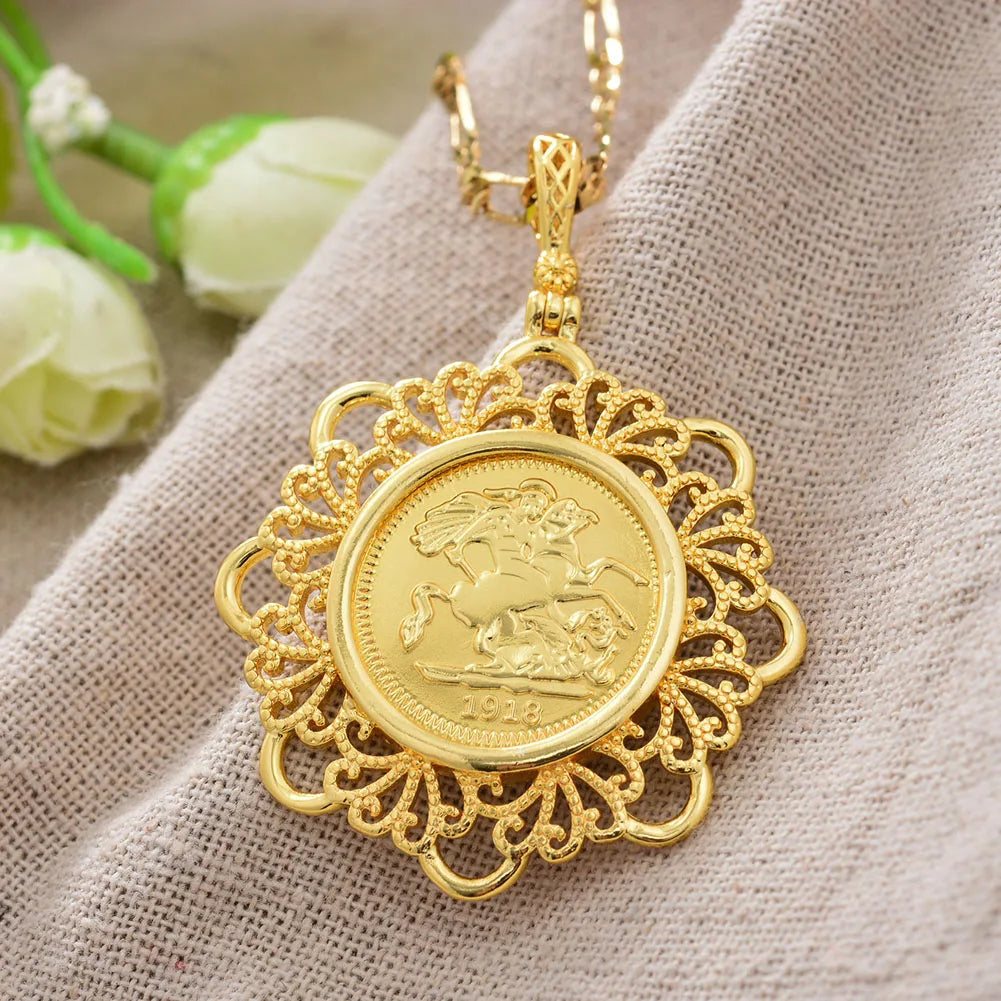 Big Dubai France Napoleon 1918 Pendant Gold Color Necklace for Men Women Gold Color Chain Necklace Jewelry