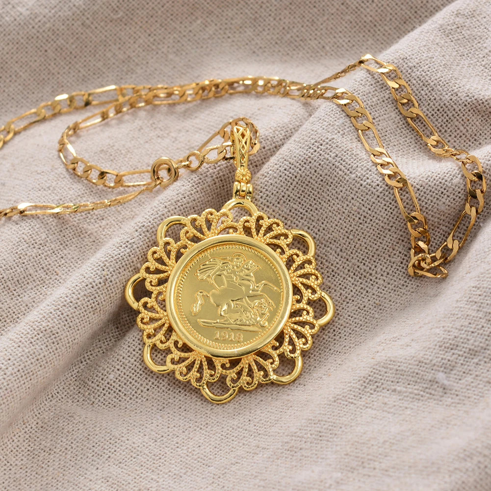 Big Dubai France Napoleon 1918 Pendant Gold Color Necklace for Men Women Gold Color Chain Necklace Jewelry
